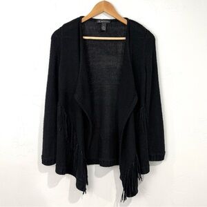INC International Concepts Black Fringe Open Cardigan Goth Fairy Grunge Witchy